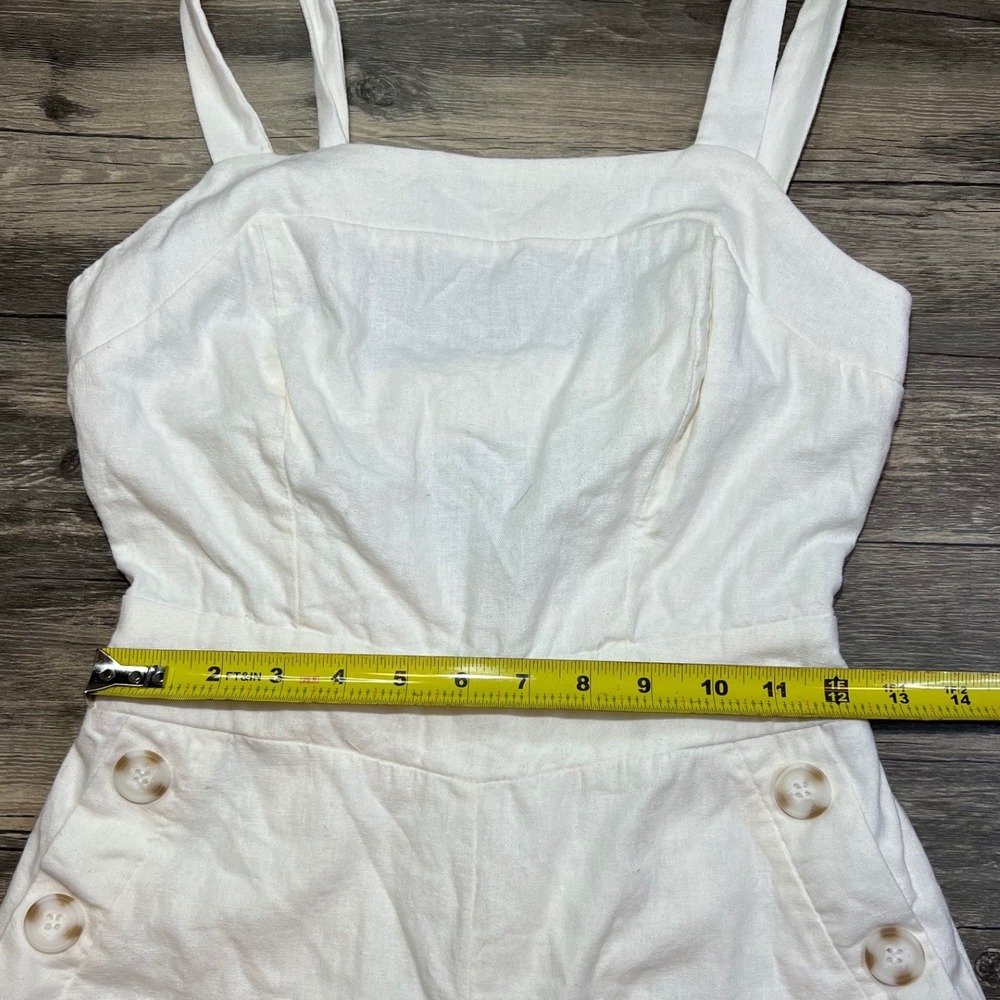 June & Hudson White Linen Blend Wide Leg Jumpsuit Button Detail Size Small - Picture 3 of 9